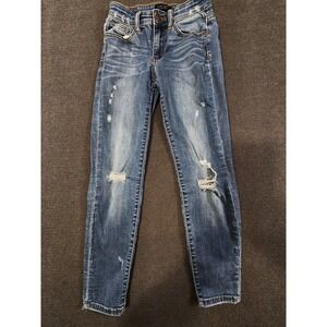 Judy Blue Relaxed Fit Distressed Skinny Jeans Women 3/26 Blue Denim Mid Rise‎